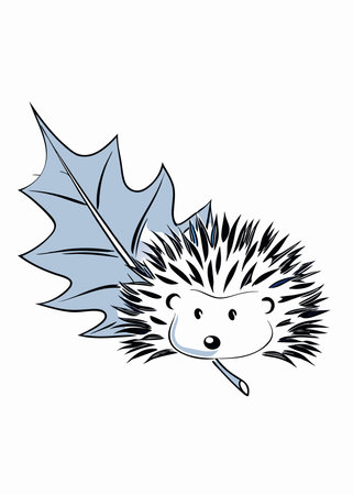 Adorable Hedgehog with a Leaf Clipartのイラスト素材