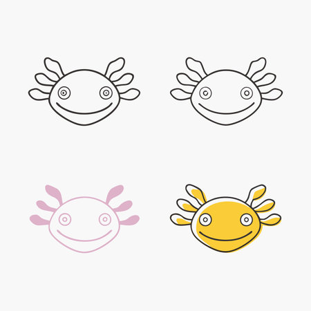 Minimalist Cartoon Axolotl Smiling Clipart on White Backgroundのイラスト素材