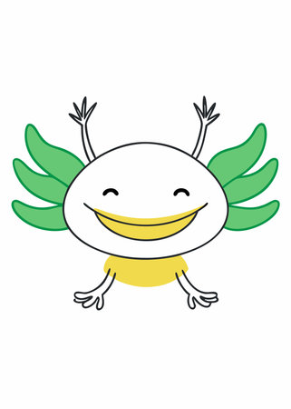 Minimalist Cartoon Axolotl Smiling Clipart on White Backgroundのイラスト素材