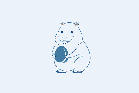 Minimalist Cute Hamster Holding a Nut Clipart on White Backgroundのイラスト素材