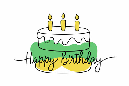 Minimalist Happy Birthday Cake Clipart on White Background