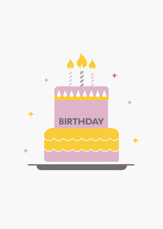 Minimalist Happy Birthday Cake Clipart on White Background