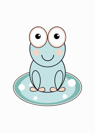 Cute Frog Sitting on Lily Pad Clipart on White Backgroundのイラスト素材