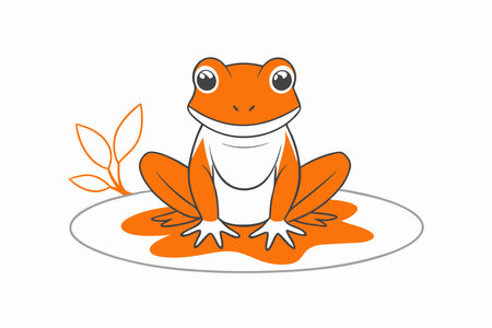 Cute Frog Sitting on Lily Pad Clipart on White Backgroundのイラスト素材