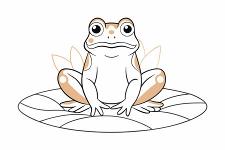 Cute Frog Sitting on Lily Pad Clipart on White Backgroundのイラスト素材