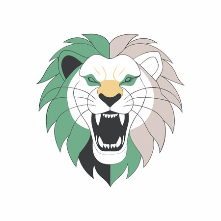 Minimalist aggressive lion on White Backgroundのイラスト素材