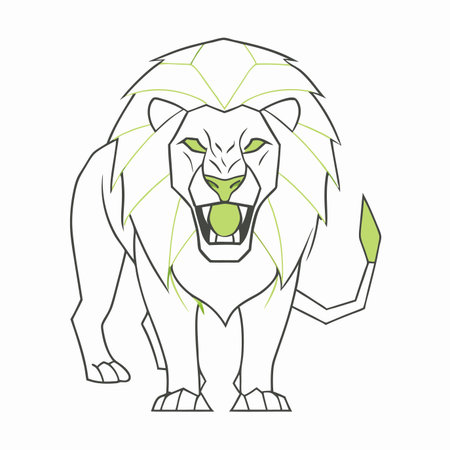 Minimalist aggressive lion on White Background