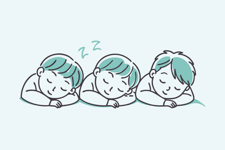 Minimalist kids sleep soundly on white backgroundのイラスト素材