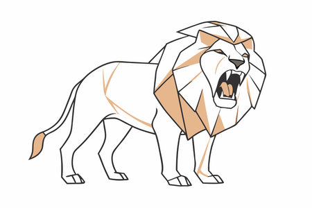 Minimalist aggressive lion on White Backgroundのイラスト素材