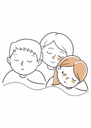 Minimalist kids sleep soundly on white backgroundのイラスト素材