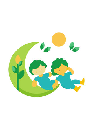 Minimalist kids sleep soundly on white backgroundのイラスト素材