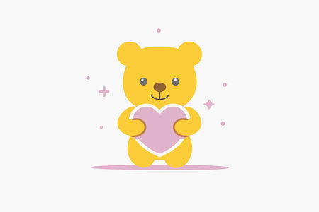 Minimalist Pastel Teddy Bear Holding a Heart Clipart on White Backgroundのイラスト素材
