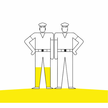 Minimalist Two police officers are standing on white backgroundのイラスト素材