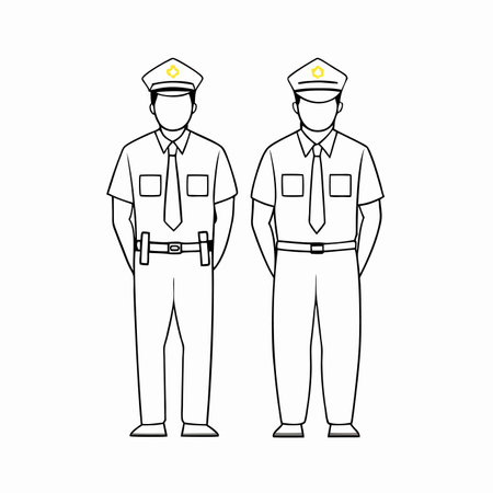 Minimalist Two police officers are standing on white backgroundのイラスト素材
