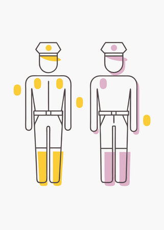 Minimalist Two police officers are standing on white backgroundのイラスト素材