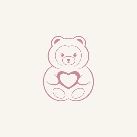 Minimalist Pastel Teddy Bear Holding a Heart Clipart on White Backgroundのイラスト素材