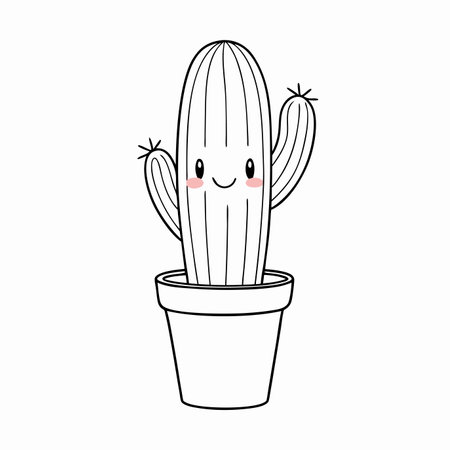 Kawaii cactus clipart on White Backgroundのイラスト素材