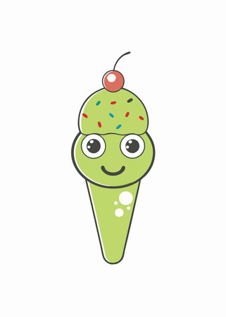 Kawaii Ice Cream Cone Clipart on White Backgroundのイラスト素材
