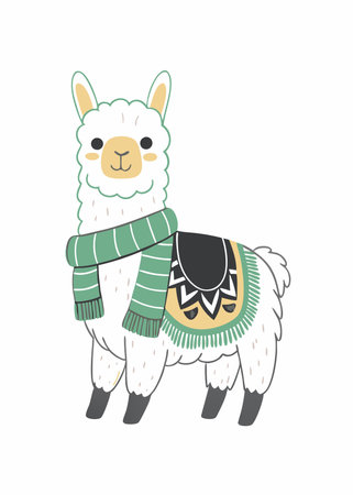 Kawaii Llama with a Cozy Scarf Clipartのイラスト素材