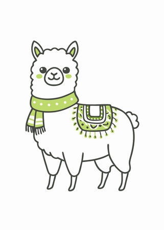 Kawaii Llama with a Cozy Scarf Clipartのイラスト素材