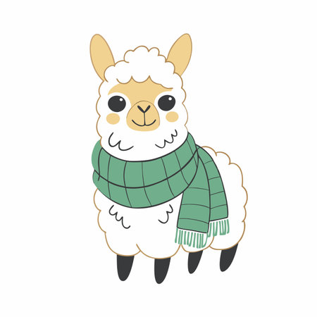 Kawaii Llama with a Cozy Scarf Clipartのイラスト素材