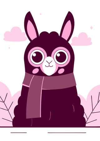 Kawaii Llama with a Cozy Scarf Clipartのイラスト素材
