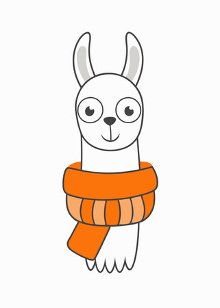 Kawaii Llama with a Cozy Scarf Clipartのイラスト素材