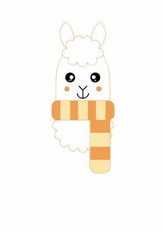 Kawaii Llama with a Cozy Scarf Clipartのイラスト素材