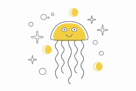 Smiling Jellyfish Floating Clipart on White Backgroundのイラスト素材