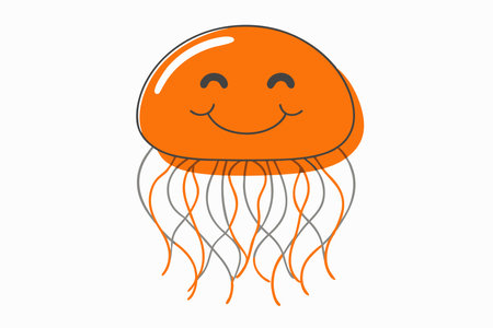 Smiling Jellyfish Floating Clipart on White Backgroundのイラスト素材