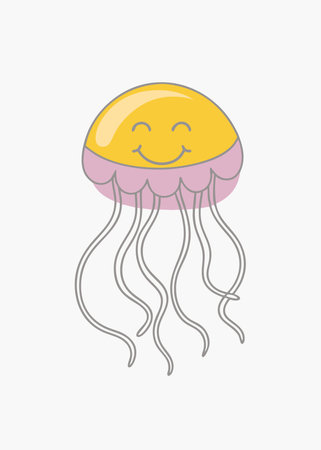 Smiling Jellyfish Floating Clipart on White Backgroundのイラスト素材