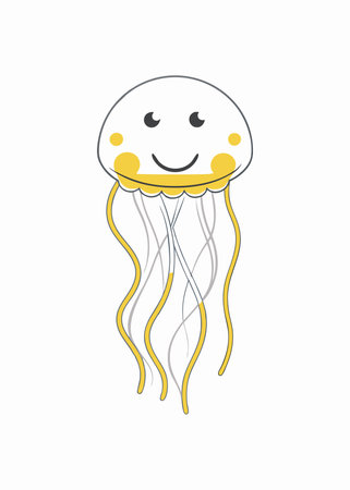 Smiling Jellyfish Floating Clipart on White Backgroundのイラスト素材