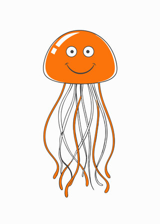 Smiling Jellyfish Floating Clipart on White Backgroundのイラスト素材