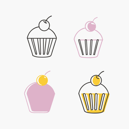 Minimalist Cozy Cupcake with a Cherry on Top Clipart on White Backgroundのイラスト素材