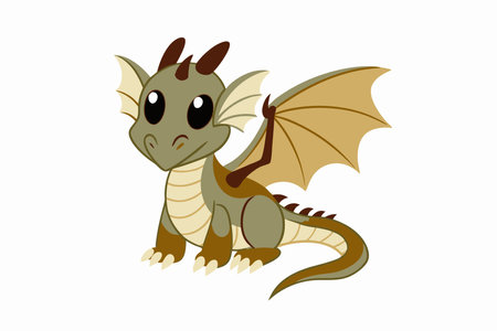 Minimalist Cute Baby Dragon with Tiny Wings Clipart on White Backgroundのイラスト素材