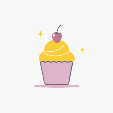 Minimalist Cozy Cupcake with a Cherry on Top Clipart on White Backgroundのイラスト素材