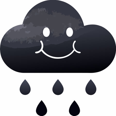Minimalist Happy Cloud with Raindrops Clipart on White Backgroundのイラスト素材