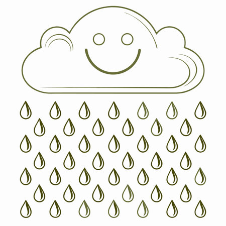Minimalist Happy Cloud with Raindrops Clipart on White Backgroundのイラスト素材