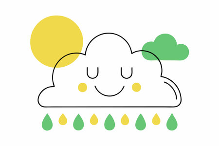 Minimalist Happy Cloud with Raindrops Clipart on White Backgroundのイラスト素材