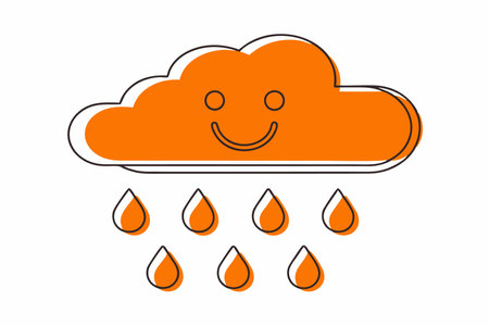 Minimalist Happy Cloud with Raindrops Clipart on White Backgroundのイラスト素材
