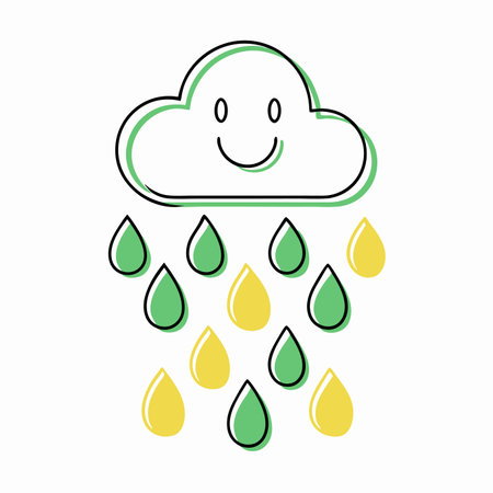 Minimalist Happy Cloud with Raindrops Clipart on White Backgroundのイラスト素材