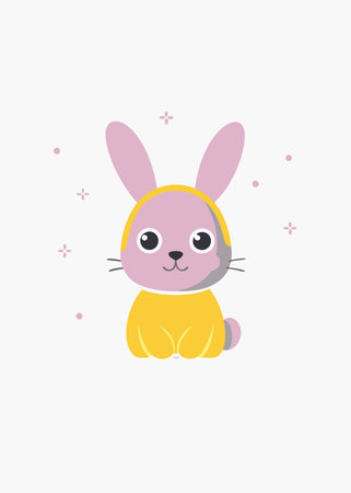 Minimalist Cute Little Baby Bunny on White Backgroundのイラスト素材