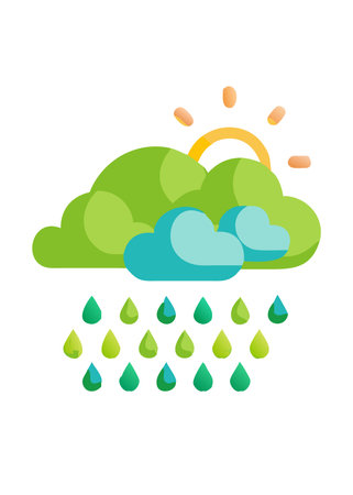 Minimalist Happy Cloud with Raindrops Clipart on White Backgroundのイラスト素材