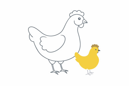 Minimalist Hen with Chick on White Backgroundのイラスト素材