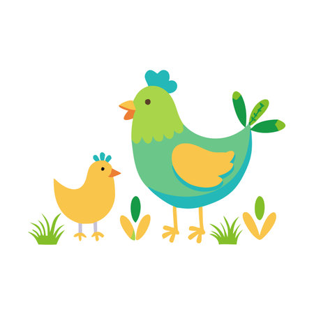 Minimalist Hen with Chick on White Backgroundのイラスト素材