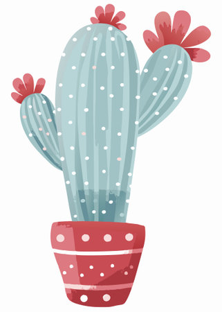 Watercolor Cute cactus clipart on White Backgroundのイラスト素材