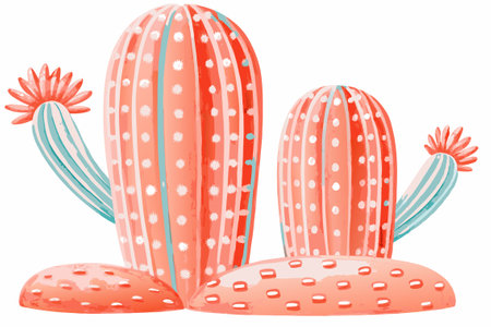 Watercolor Cute cactus clipart on White Backgroundのイラスト素材