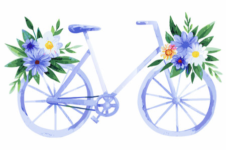 Watercolor bicycle clipart on White Backgroundのイラスト素材