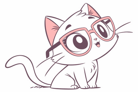 Minimalist cute cool cat wearing glasses on White Backgroundのイラスト素材
