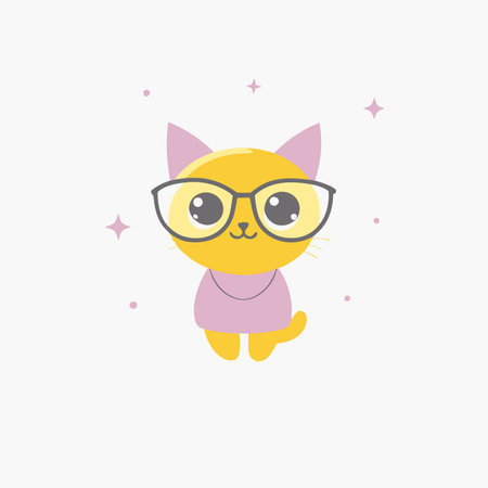 Minimalist cute cool cat wearing glasses on White Backgroundのイラスト素材